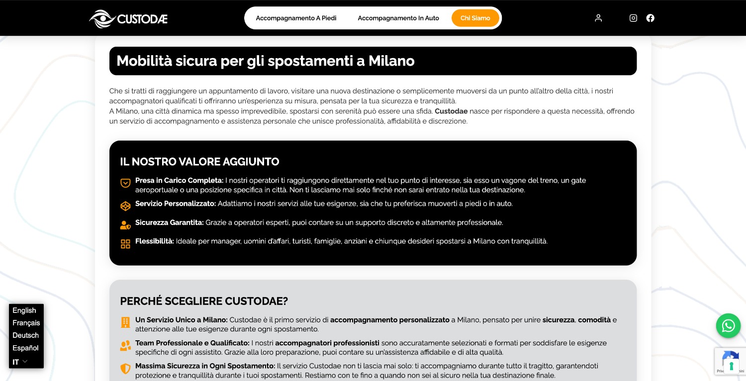 Custodae 5 Custodae: sito web per odv con sistema prenotazioni multilingua