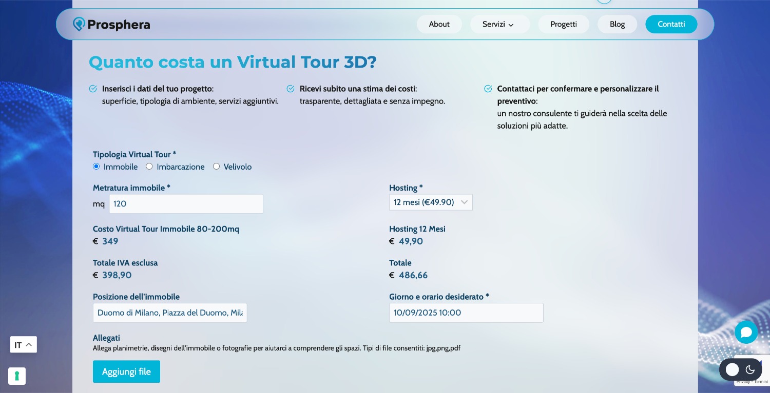 Prosphera 6 Prosphera: sito web personalizzato - calcolatore preventivo