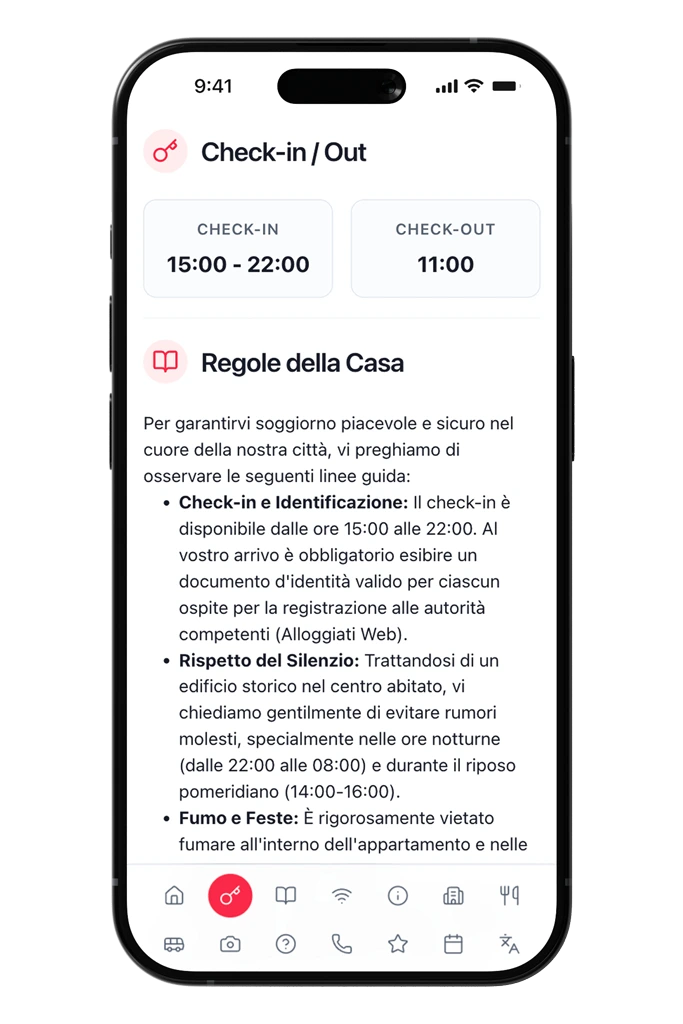 Hostar 13 Sezione orari e regole della casa della guida digitale per affitti brevi
