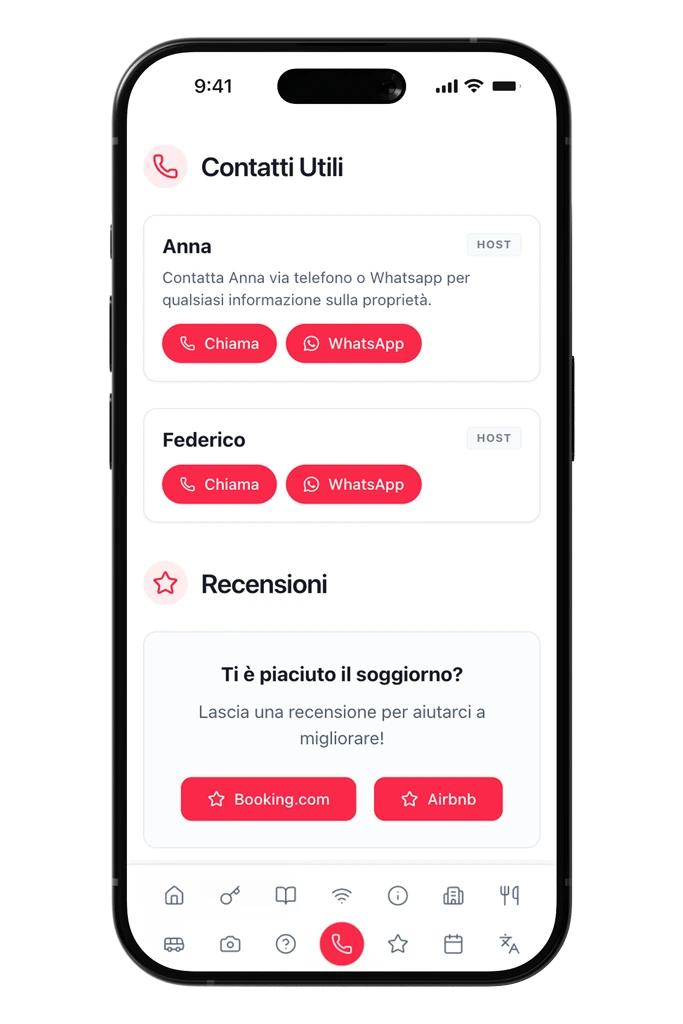 Hostar 21 Sezione contatti utili e link recensioni della guida digitale per affitti brevi