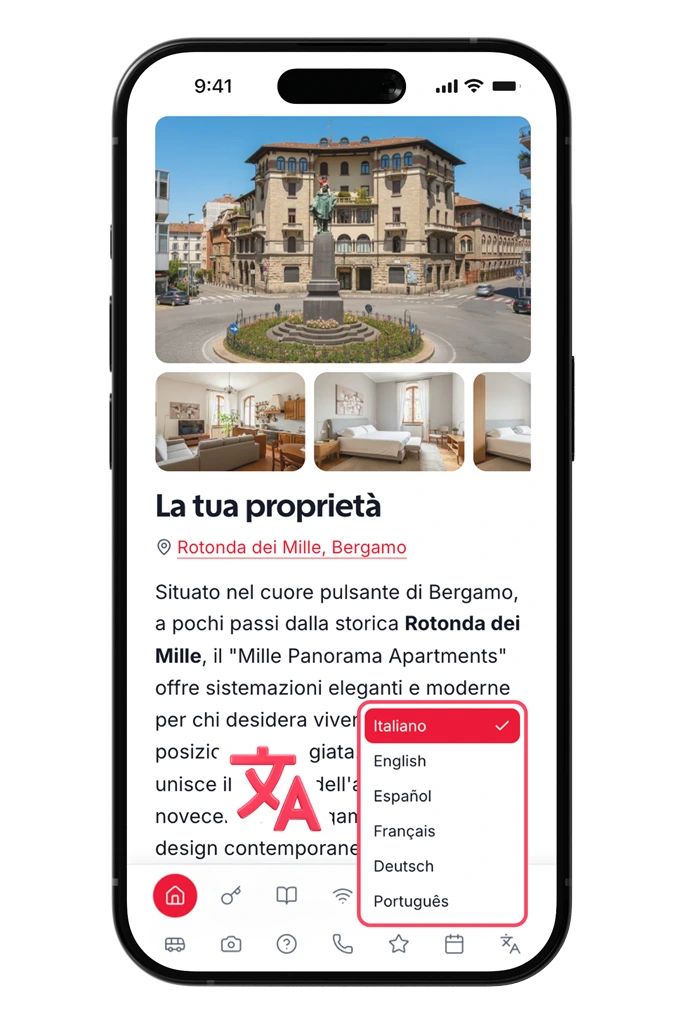 Hostar 10 Selezione lingua della guida digitale per affitti brevi